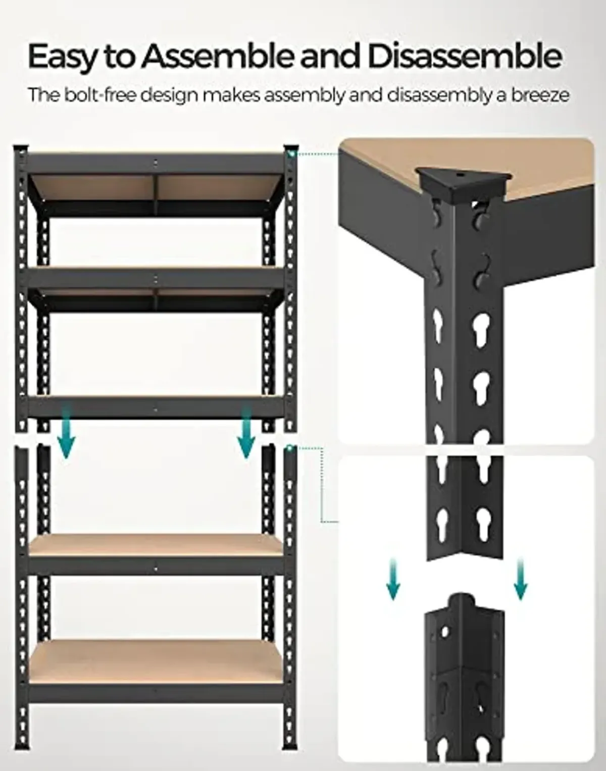 SONGMICS 5-Tier Storage Shelves, Garage Storage, Boltless Assembly, Adjustable Shelving Unit, 11.8 x 29.5 x 59.1 Inches, Load 1929 lb, for Shed Warehouse Basement Kitchen, Black UGLR300B01