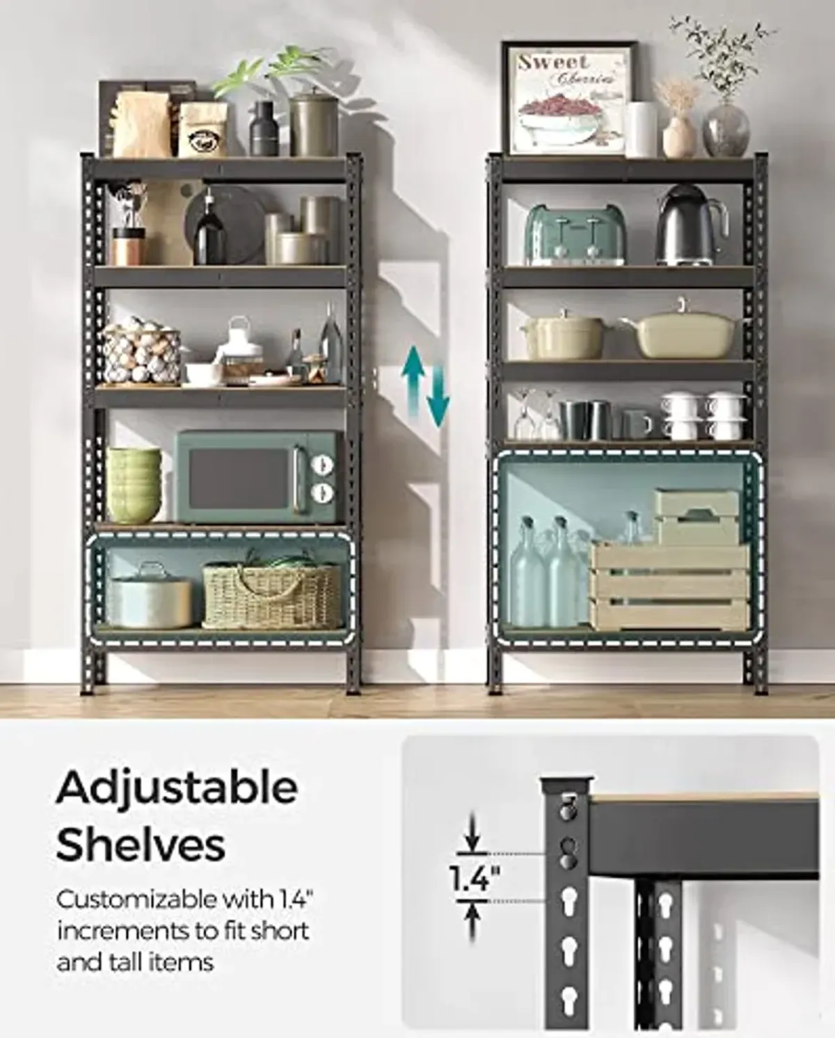 SONGMICS 5-Tier Storage Shelves, Garage Storage, Boltless Assembly, Adjustable Shelving Unit, 11.8 x 29.5 x 59.1 Inches, Load 1929 lb, for Shed Warehouse Basement Kitchen, Black UGLR300B01