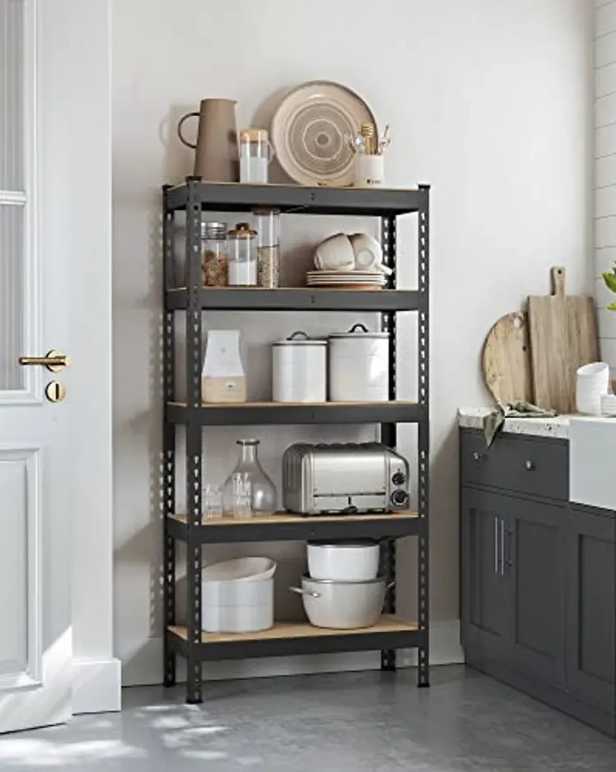 SONGMICS 5-Tier Storage Shelves, Garage Storage, Boltless Assembly, Adjustable Shelving Unit, 11.8 x 29.5 x 59.1 Inches, Load 1929 lb, for Shed Warehouse Basement Kitchen, Black UGLR300B01