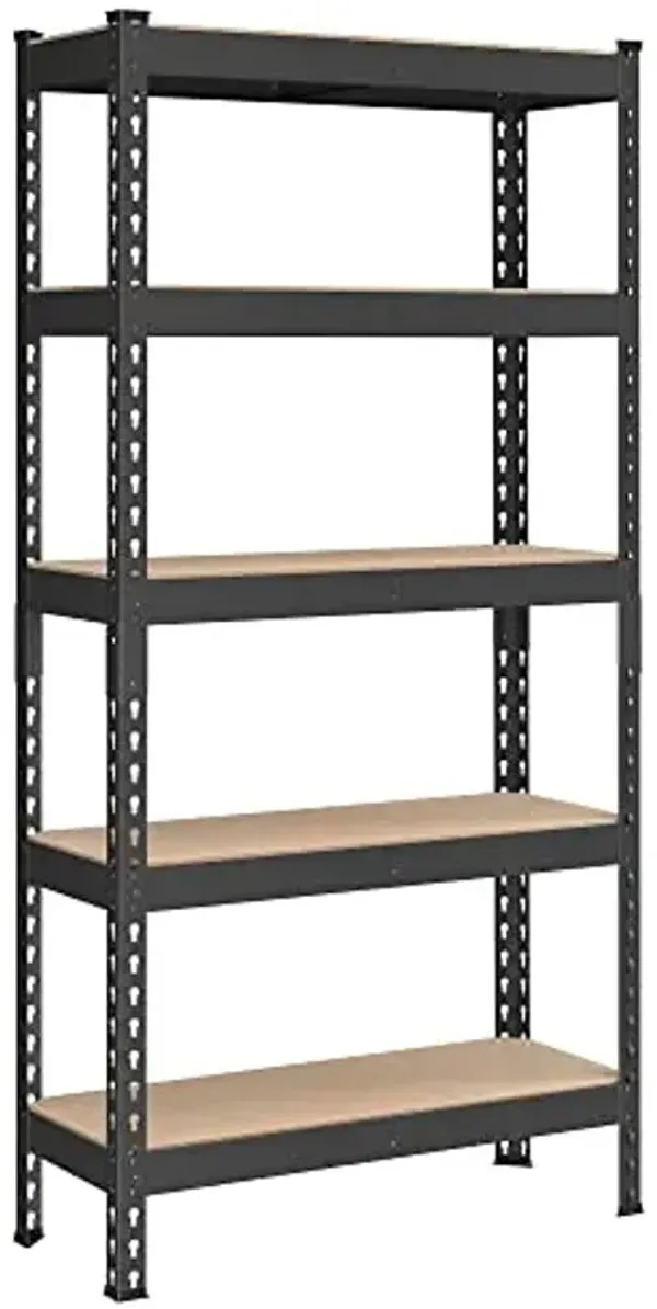 SONGMICS 5-Tier Storage Shelves, Load 2310 lb, Garage Storage, Boltless Assembly, Adjustable Shelving Unit, 11.8 x 29.5 x 59.1 Inches, for Study Shed Basement, Black and Natural Beige UGLR300B01