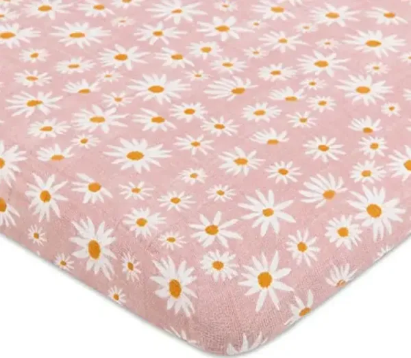 Babyletto Muslin Baby Bassinet Sheets for Girls & Boys - GOTS Certified Breathable Organic Cotton Cover - 360° Fitted, Soft, Gentle, and Cozy Rectangle Bedside Bassinet Sheets - Daisy