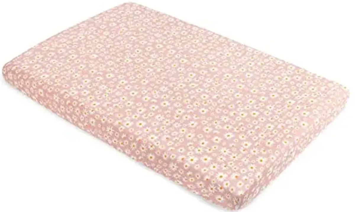 Babyletto 100% Organic Cotton Mini Crib Sheet, GOTS-Certified, Fitted 360°, Ultra-Soft and Breathable Muslin - Daisy