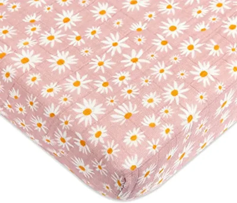 Babyletto 100% Organic Cotton Mini Crib Sheet, GOTS-Certified, Fitted 360°, Ultra-Soft and Breathable Muslin - Daisy