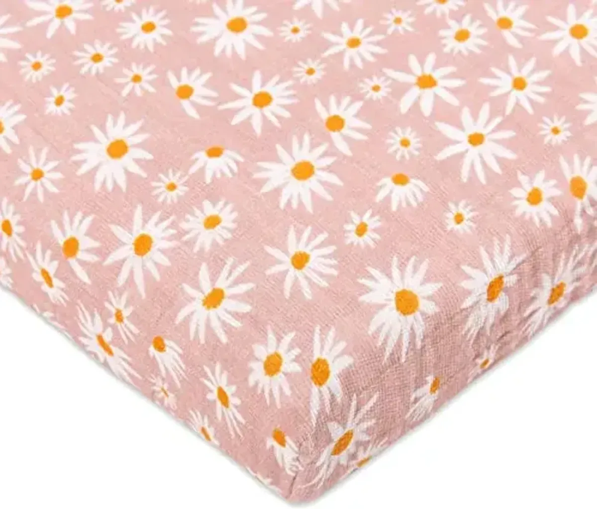 Babyletto 100% Organic Cotton All-Stages Midi Crib Sheet, GOTS-Certified, Fitted 360°, Ultra-Soft and Breathable Muslin - Daisy