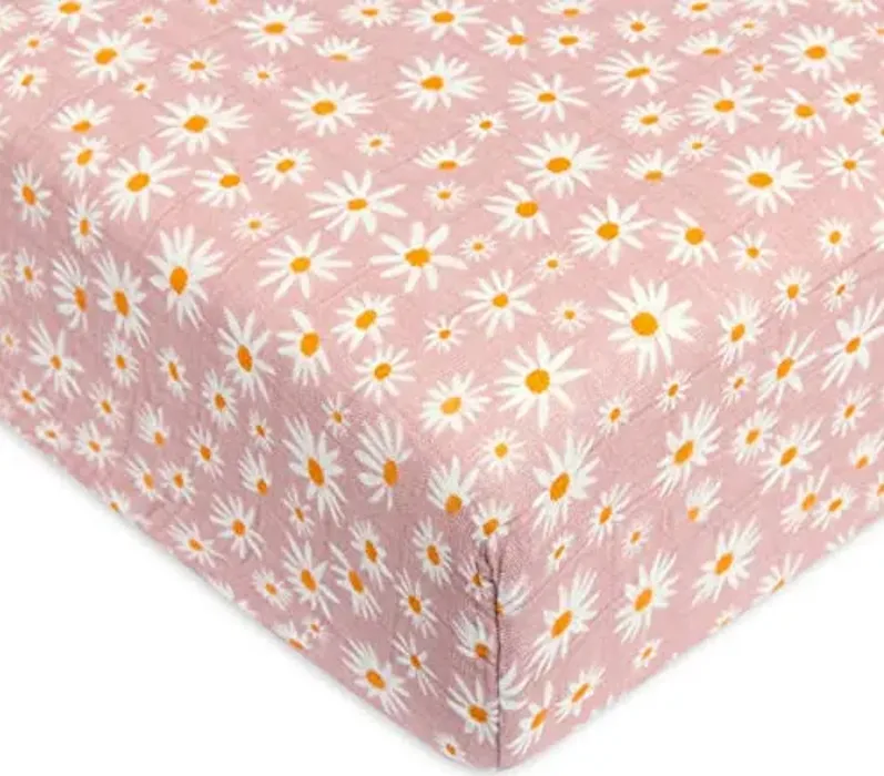 Babyletto 100% Organic Cotton Crib Sheet, GOTS-Certified, Fitted 360°, Ultra-Soft and Breathable Muslin - Daisy