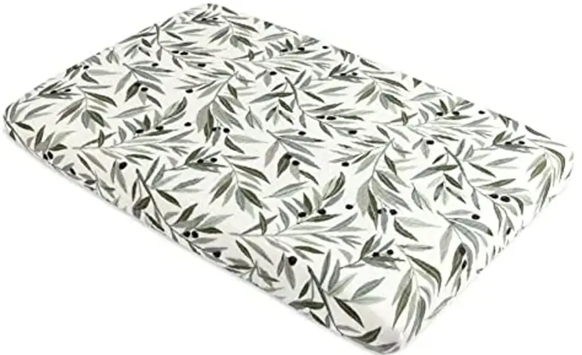 Babyletto 100% Organic Cotton Mini Crib Sheet, GOTS-Certified, Fitted 360°, Ultra-Soft and Breathable Muslin - Olive Branches