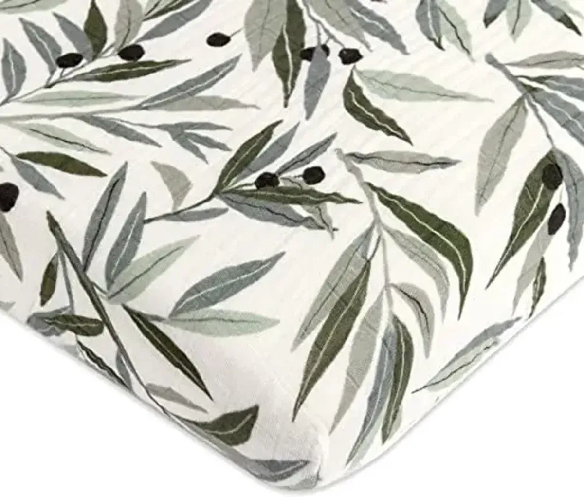 Babyletto 100% Organic Cotton Mini Crib Sheet, GOTS-Certified, Fitted 360°, Ultra-Soft and Breathable Muslin - Olive Branches