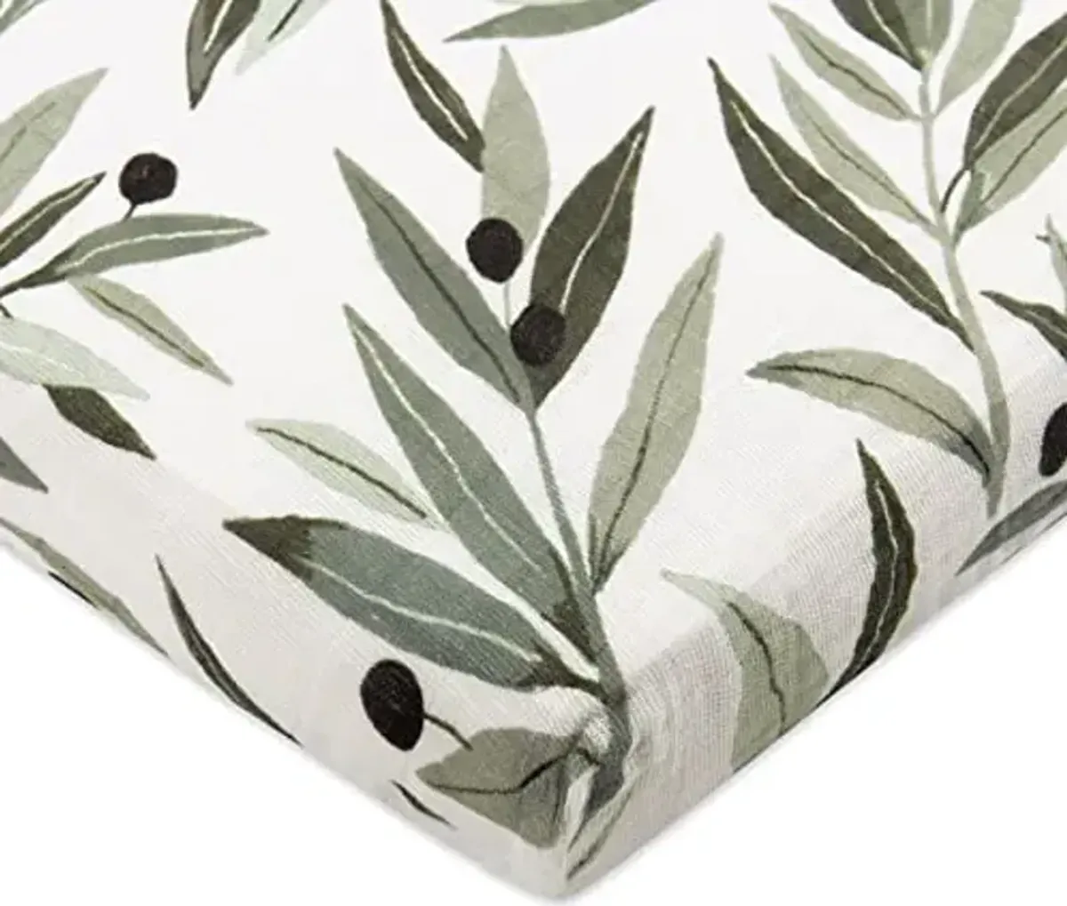 Babyletto 100% Organic Cotton All-Stages Midi Crib Sheet, GOTS-Certified, Fitted 360°, Ultra-Soft and Breathable Muslin - Olive Branches