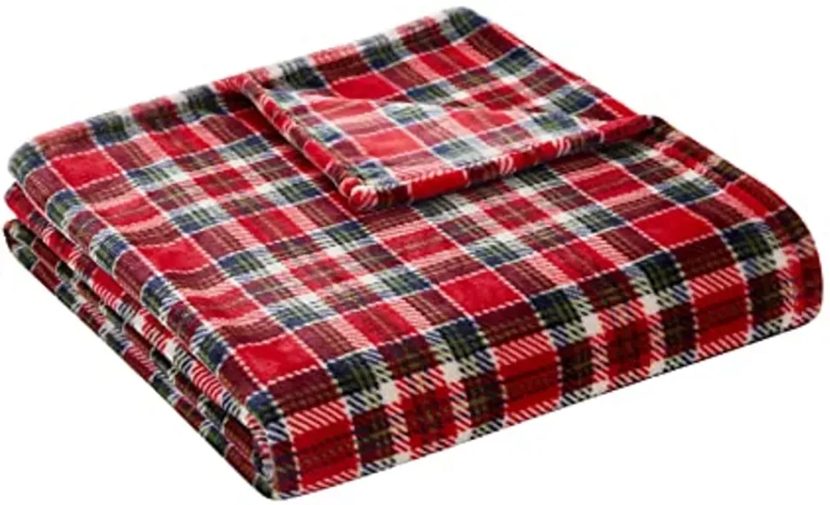 Tahari Home - Throw, Plush Throw Blanket, Plaid Home Decor (Holiday Red, 50" x 70")