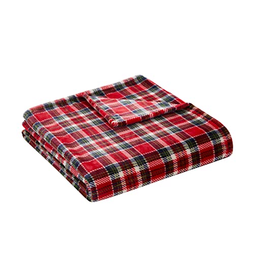 Tahari Home - Throw, Plush Throw Blanket, Plaid Home Decor (Holiday Red, 50" x 70")