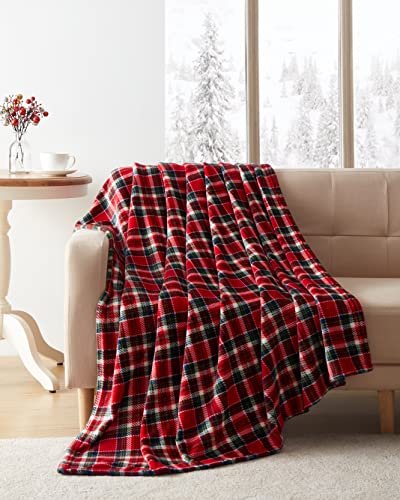 Tahari Home - Throw, Plush Throw Blanket, Plaid Home Decor (Holiday Red, 50" x 70")