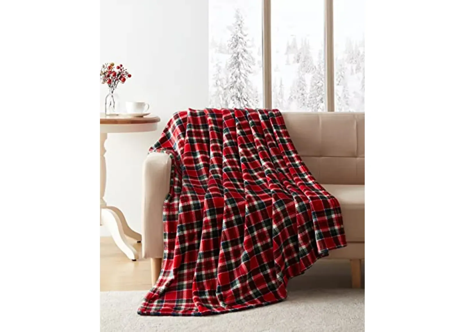 Tahari Home - Throw, Plush Throw Blanket, Plaid Home Decor (Holiday Red, 50" x 70")