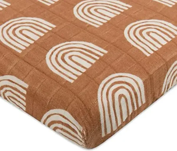 Babyletto 100% Organic Cotton All-Stages Midi Crib Sheet, GOTS-Certified, Fitted 360°, Ultra-Soft and Breathable Muslin - Terracota Rainbow