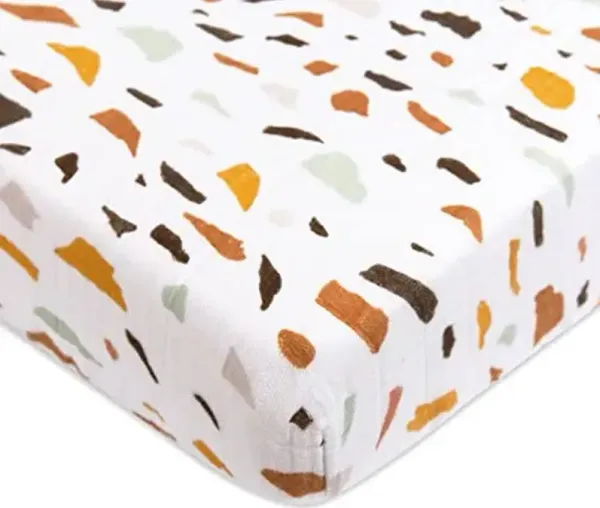 Babyletto 100% Organic Cotton Mini Crib Sheet, GOTS-Certified, Fitted 360°, Ultra-Soft and Breathable Muslin - Terrazzo