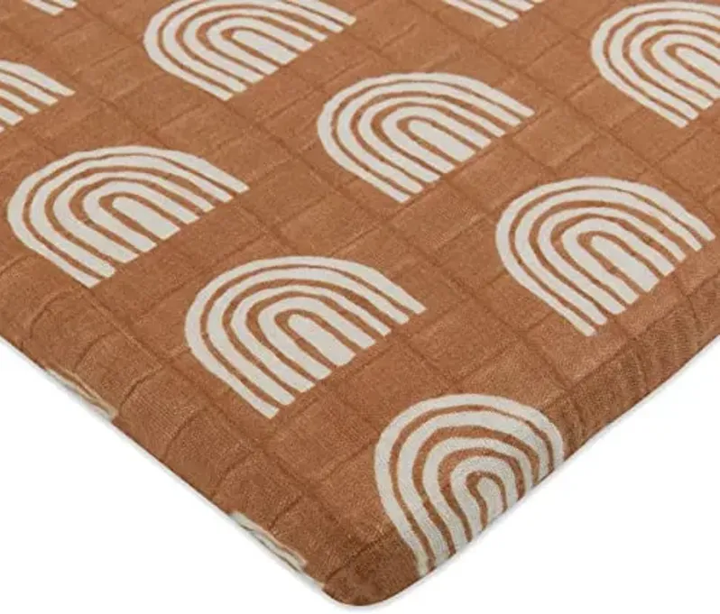 Babyletto Muslin Baby Bassinet Sheets for Girls & Boys - GOTS Certified Breathable Organic Cotton Cover, 360° Fitted, Soft & Cozy Rectangle Bedside Bassinet Sheets - Terracota Rainbow
