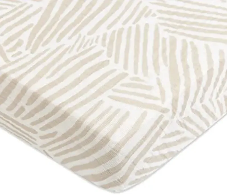 Babyletto 100% Organic Cotton Mini Crib Sheet, GOTS-Certified, Fitted 360°, Ultra-Soft and Breathable Muslin - Oat Stripe