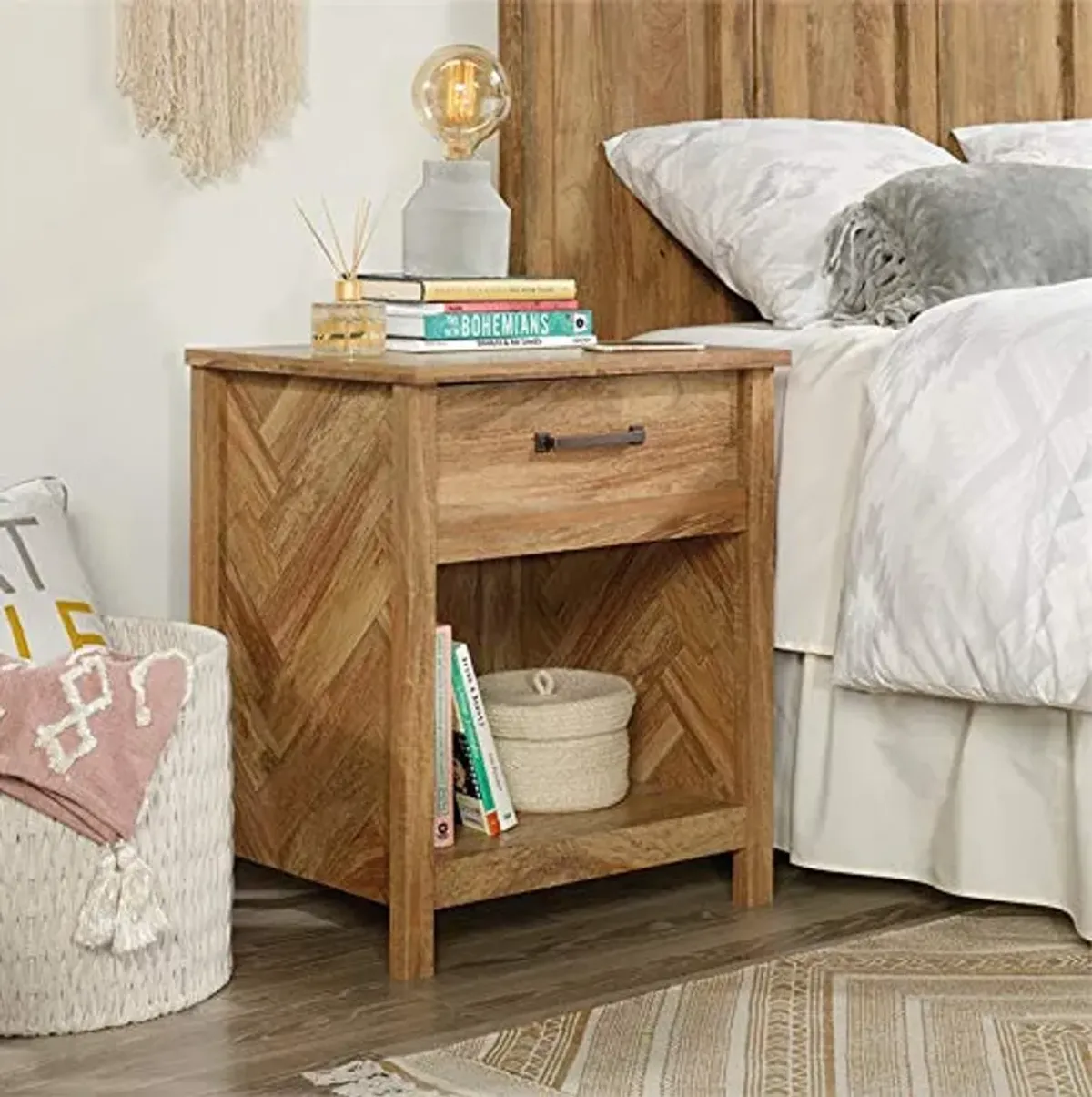 Sauder River Ranch Full-Queen Headboard and Sauder Cannery Bridge Nightstand Bundle | Sindoori Mango Finish