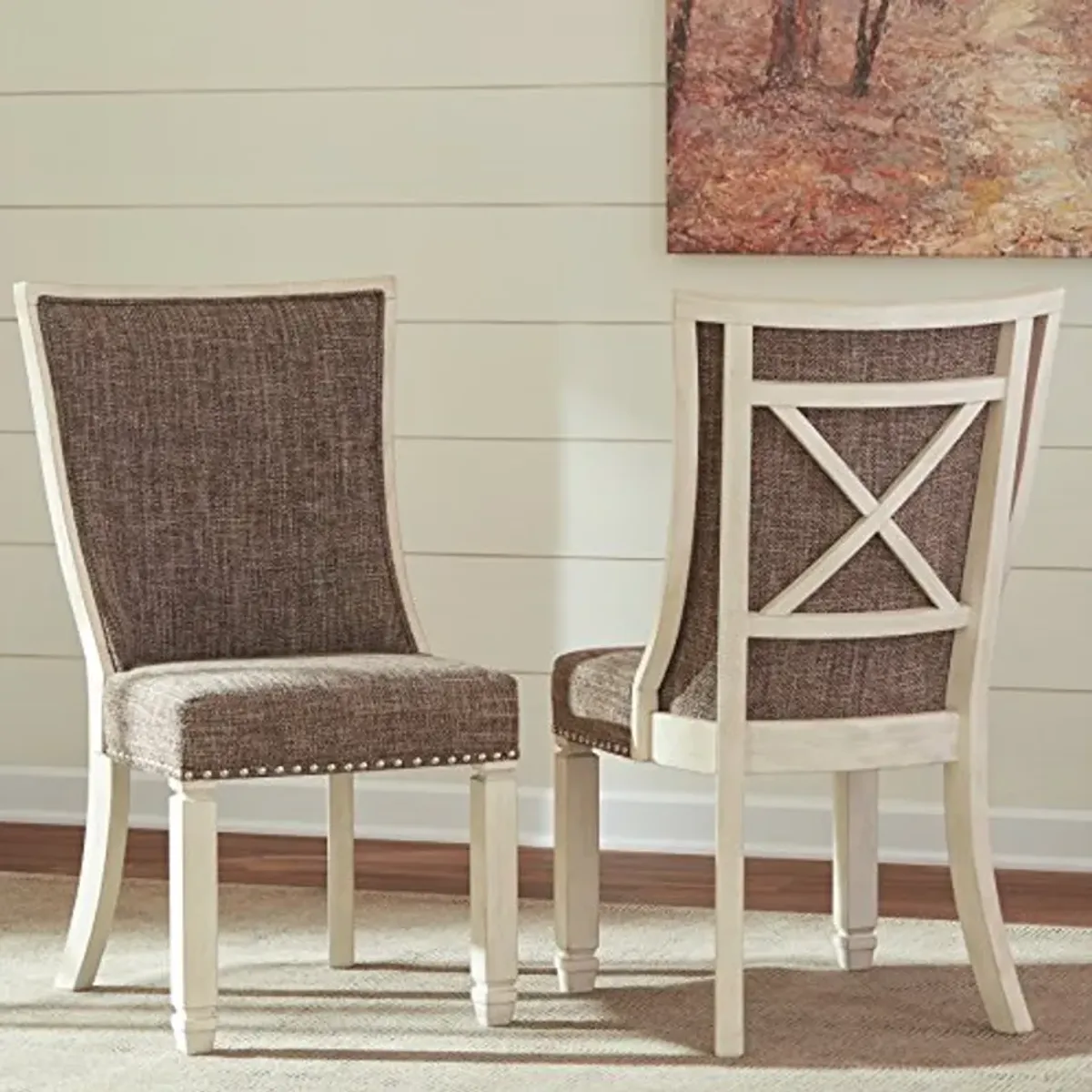 Signature Design by Ashley Bolanburg Modern Farmhouse Upholstered Dining Chair, 2 Count, Brown Bolanburg 20" Upholstered Dining Room Chair, Set of 2, Antique White