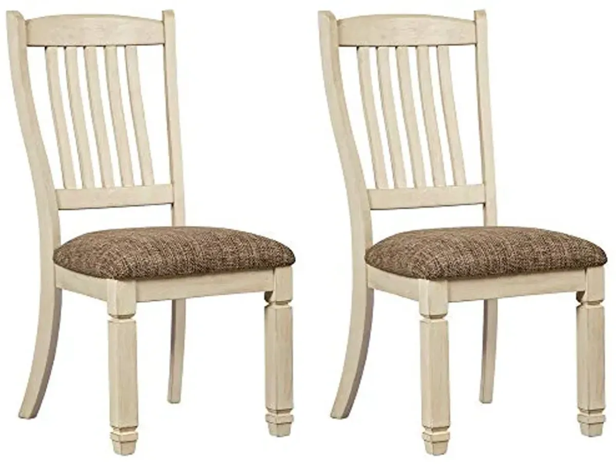 Signature Design by Ashley Bolanburg Modern Farmhouse Upholstered Dining Chair, 2 Count, Brown Bolanburg 20" Upholstered Dining Room Chair, Set of 2, Antique White