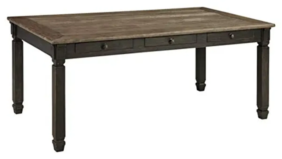 Signature Design by Ashley Tyler Creek Farmhouse Dining Table with Drawers, Seats up to 6, Almost Black & Tyler Creek Dining Room Upholstered Chair, Set of 2, Antique Black