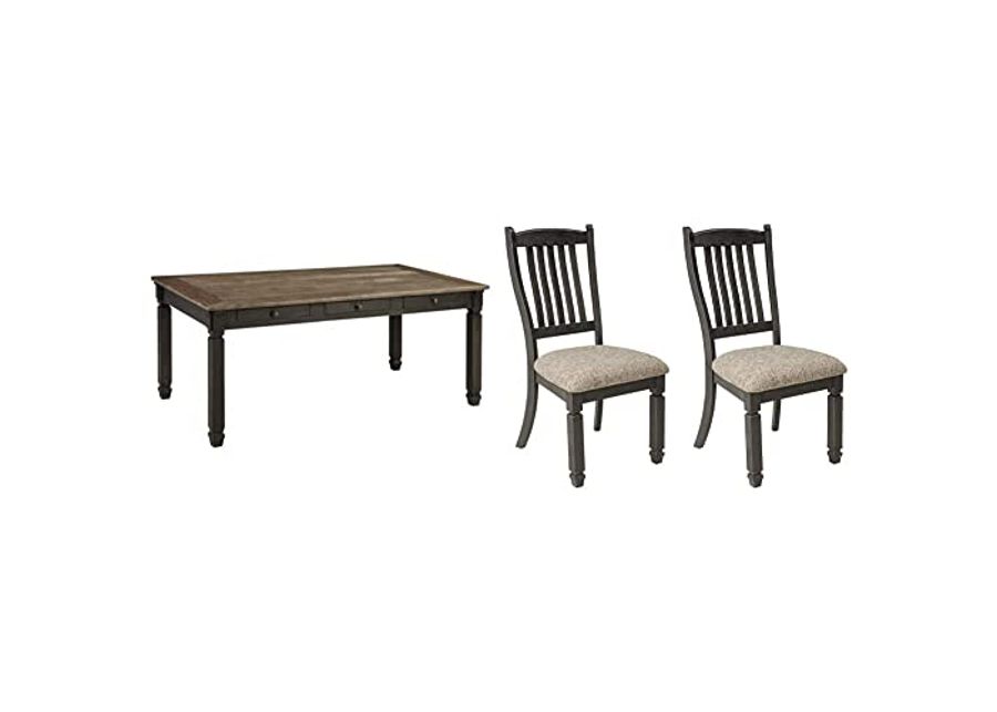 Signature Design by Ashley Tyler Creek Farmhouse Dining Table with Drawers, Seats up to 6, Almost Black & Tyler Creek Dining Room Upholstered Chair, Set of 2, Antique Black