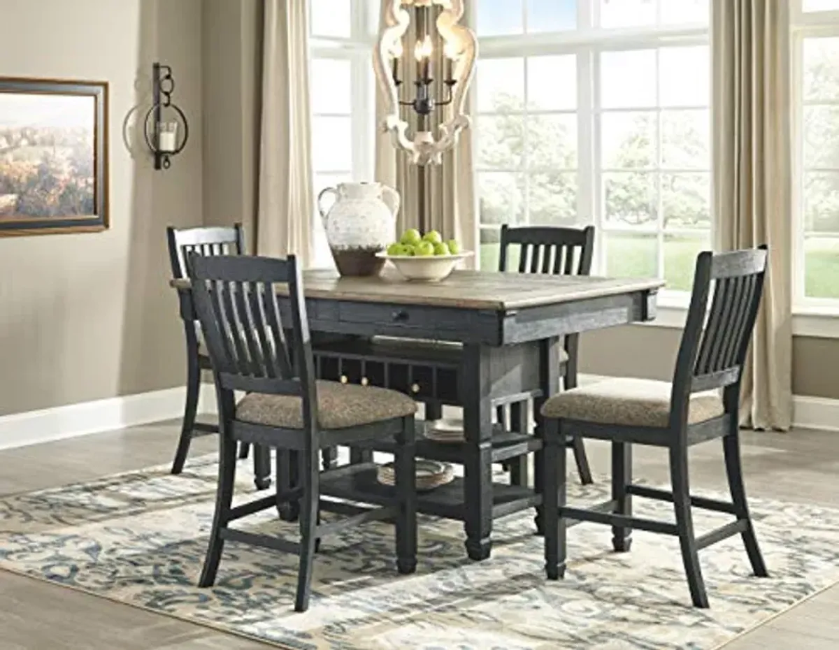 Signature Design by Ashley Tyler Creek Farmhouse 36" Counter Height Dining Table with Wine Rack, Amost Black Tyler Creek Farmhouse 24.38" Counter Height Upholstered Barstool, Set of 2, Almost Black