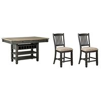 Signature Design by Ashley Tyler Creek Farmhouse 36" Counter Height Dining Table with Wine Rack, Amost Black & Tyler Creek Farmhouse 24.38" Counter Height Upholstered Barstool, Set of 2, Almost Black