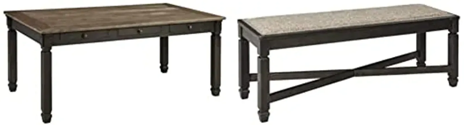 Signature Design by Ashley Tyler Creek Farmhouse Dining Table with Drawers and Upholstered Bench, Seats up to 6, Almost Black