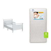 Delta Children Wood Toddler Bed Sleigh, Crib, White & Twinkle Stars Dual Sided - Premium Sustainably Sourced Fiber Core Crib and Toddler Mattress - Waterproof - GREENGUARD Gold Certified (Non-Toxic)