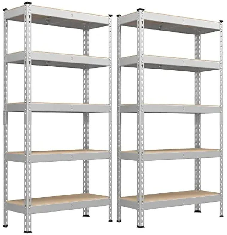 SONGMICS 5-Tier Storage Shelves, Load 2310 lb, Set of 2 Garage Storage, Boltless Assembly, Adjustable Shelving Unit, 11.8 x 29.5 x 59.1 Inches, for Study Shed Basement, Silver UGLR300E02