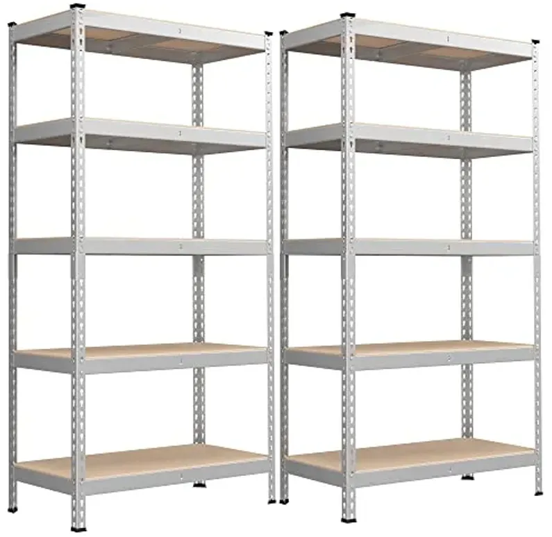 SONGMICS 5-Tier Storage Shelves, Load 2310 lb, Set of 2 Garage Storage, Boltless Assembly, Adjustable Shelving Unit, 17.7 x 35.4 x 70.9 Inches, for Study Shed Basement, Silver UGLR450E02