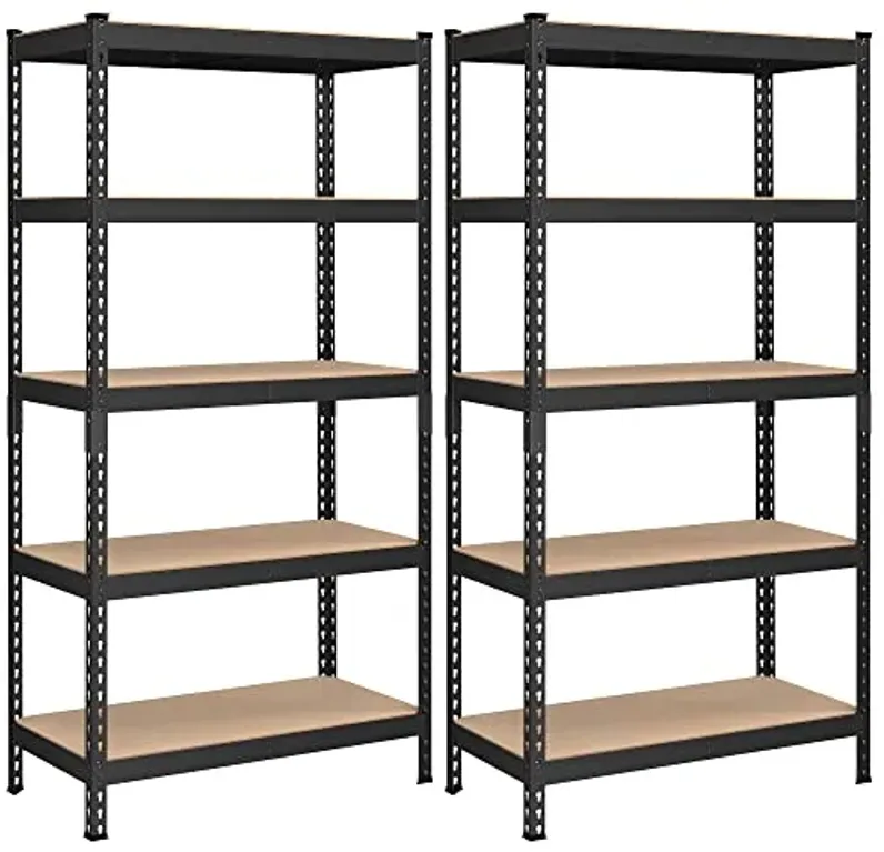 SONGMICS 5-Tier Storage Shelves, Load 2310 lb, Set of 2 Garage Storage, Boltless Assembly, Adjustable Shelving Unit, 17.7 x 35.4 x 70.9 Inches, for Study Shed Basement, Black UGLR450B02