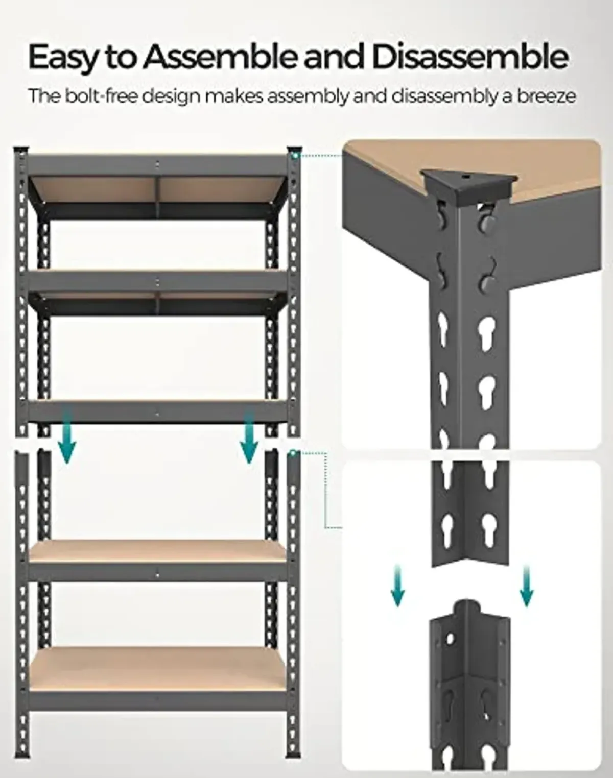 SONGMICS 5-Tier Storage Shelves, Set of 2 Garage Storage, Boltless Assembly, Adjustable Shelving Units, 11.8 x 29.5 x 59.1 Inches, Load 1929 lb Each, Shed Warehouse Basement, Gray UGLR300G02