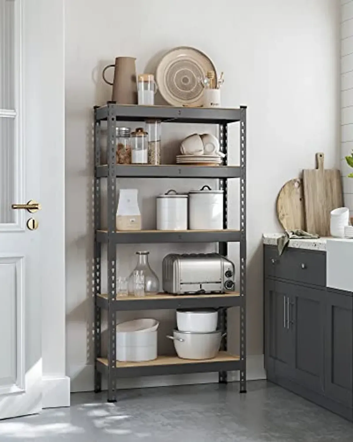 SONGMICS 5-Tier Storage Shelves, Set of 2 Garage Storage, Boltless Assembly, Adjustable Shelving Units, 11.8 x 29.5 x 59.1 Inches, Load 1929 lb Each, Shed Warehouse Basement, Gray UGLR300G02