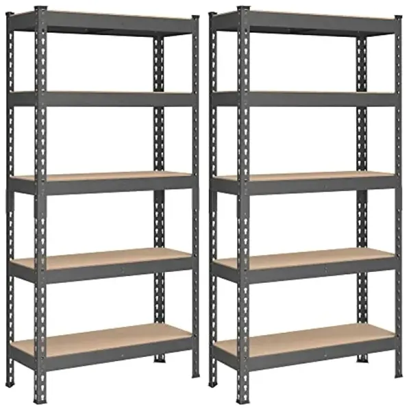 SONGMICS 5-Tier Storage Shelves, Load 2310 lb, Set of 2 Garage Storage, Boltless Assembly, Adjustable Shelving Unit, 11.8 x 29.5 x 59.1 Inches, for Study Shed Basement, Gray UGLR300G02