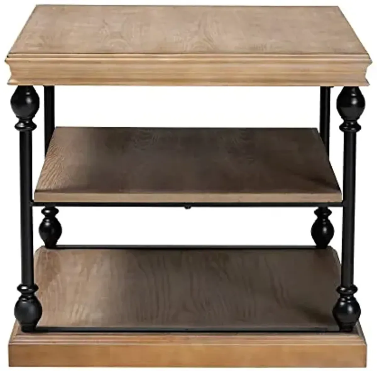 Baxton Studio Sebastian End Table, 3-Shelf, Greywashed/Black