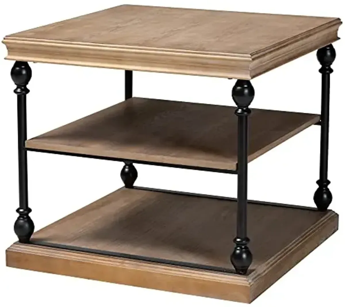 Baxton Studio Sebastian End Table, 3-Shelf, Greywashed/Black