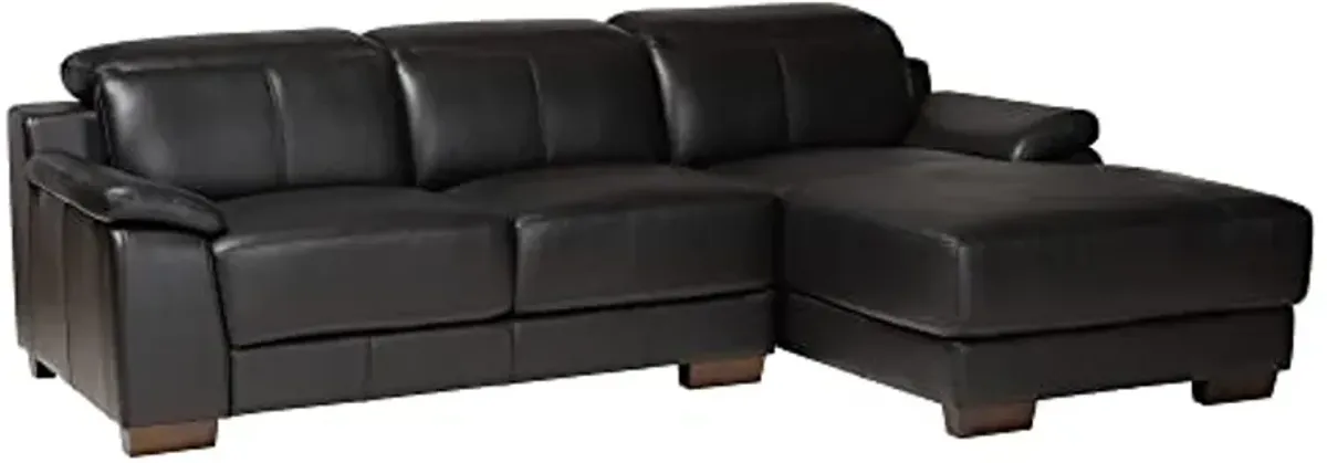 Baxton Studio Reverie Sectional Sofa, 2-Piece, Black/Walnut Brown