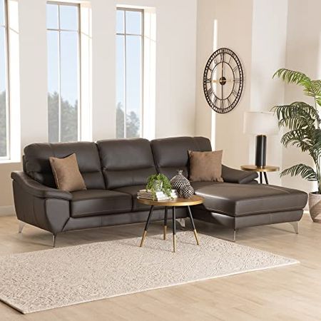 Baxton Studio Townsend Sectional Sofa, 2-Piece, Brown/Silver