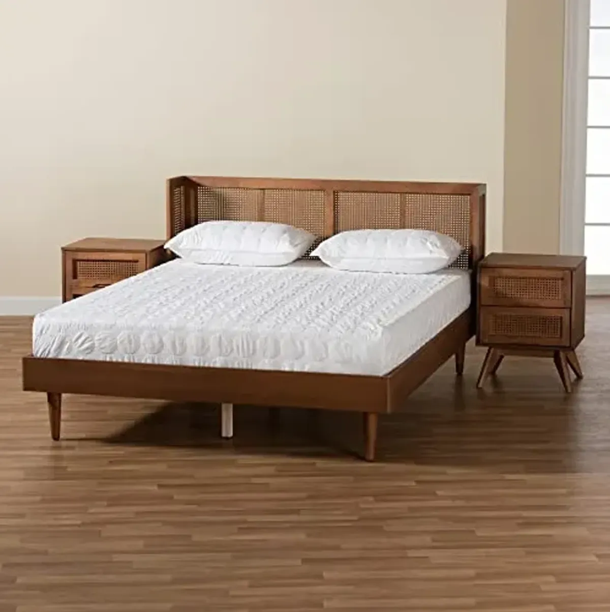 Baxton Studio Rina Bedroom Set, 3-Piece, Ash Walnut