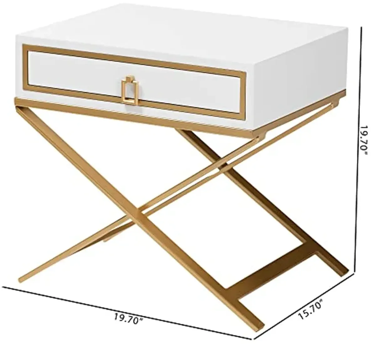 Baxton Studio Lilibet End Table, 1-Drawer, White/Gold