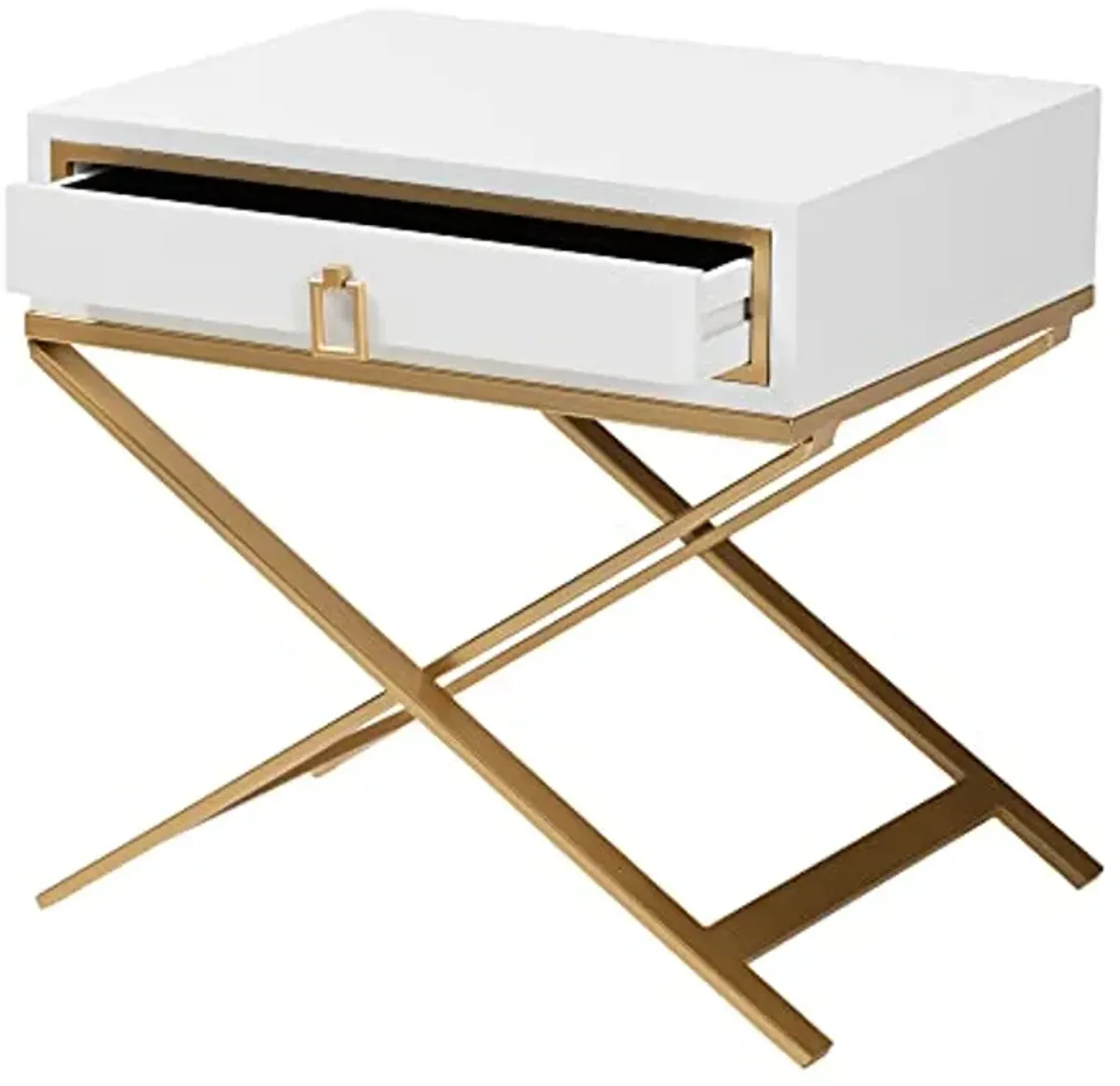 Baxton Studio Lilibet End Table, 1-Drawer, White/Gold