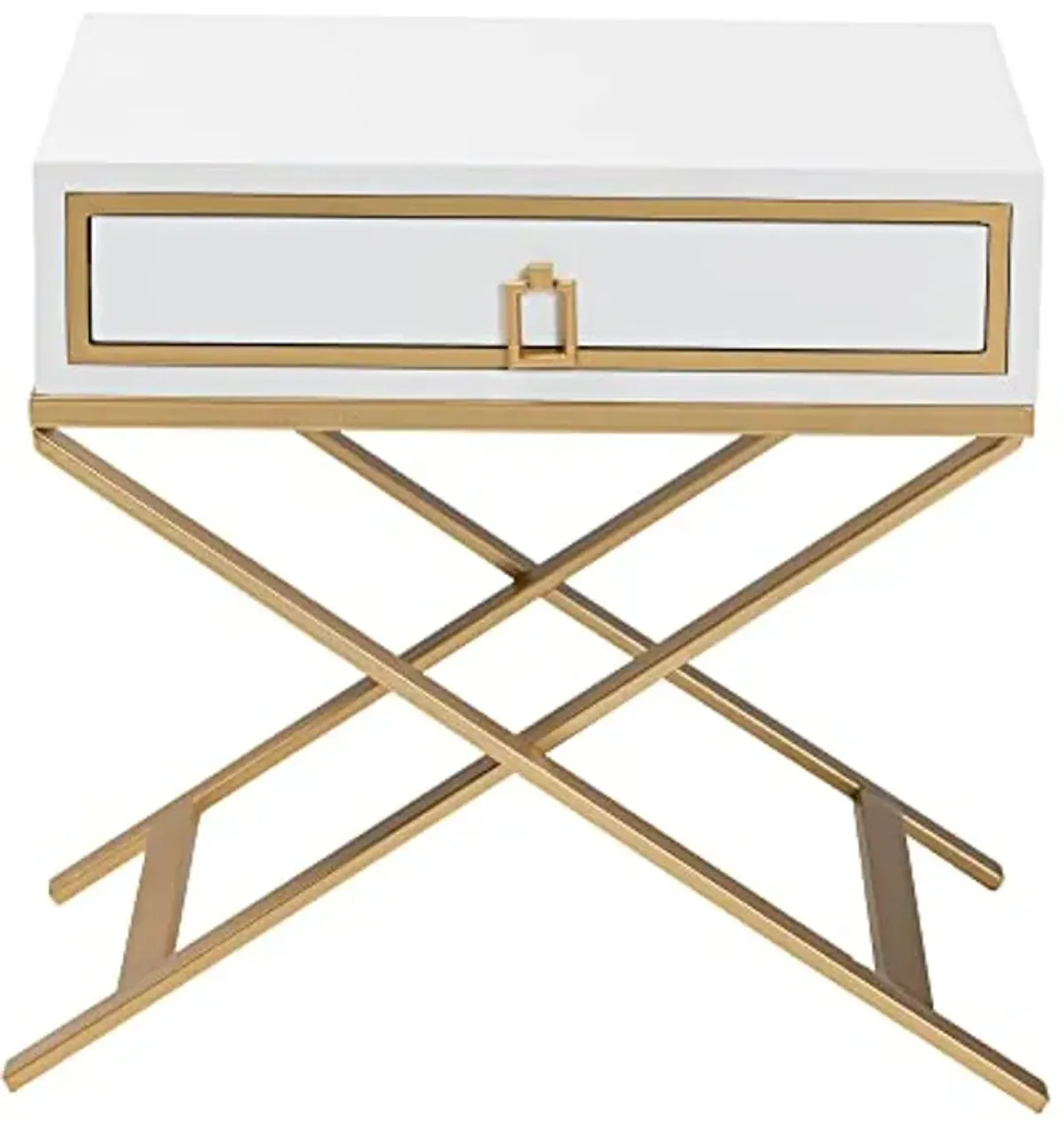 Baxton Studio Lilibet End Table, 1-Drawer, White/Gold