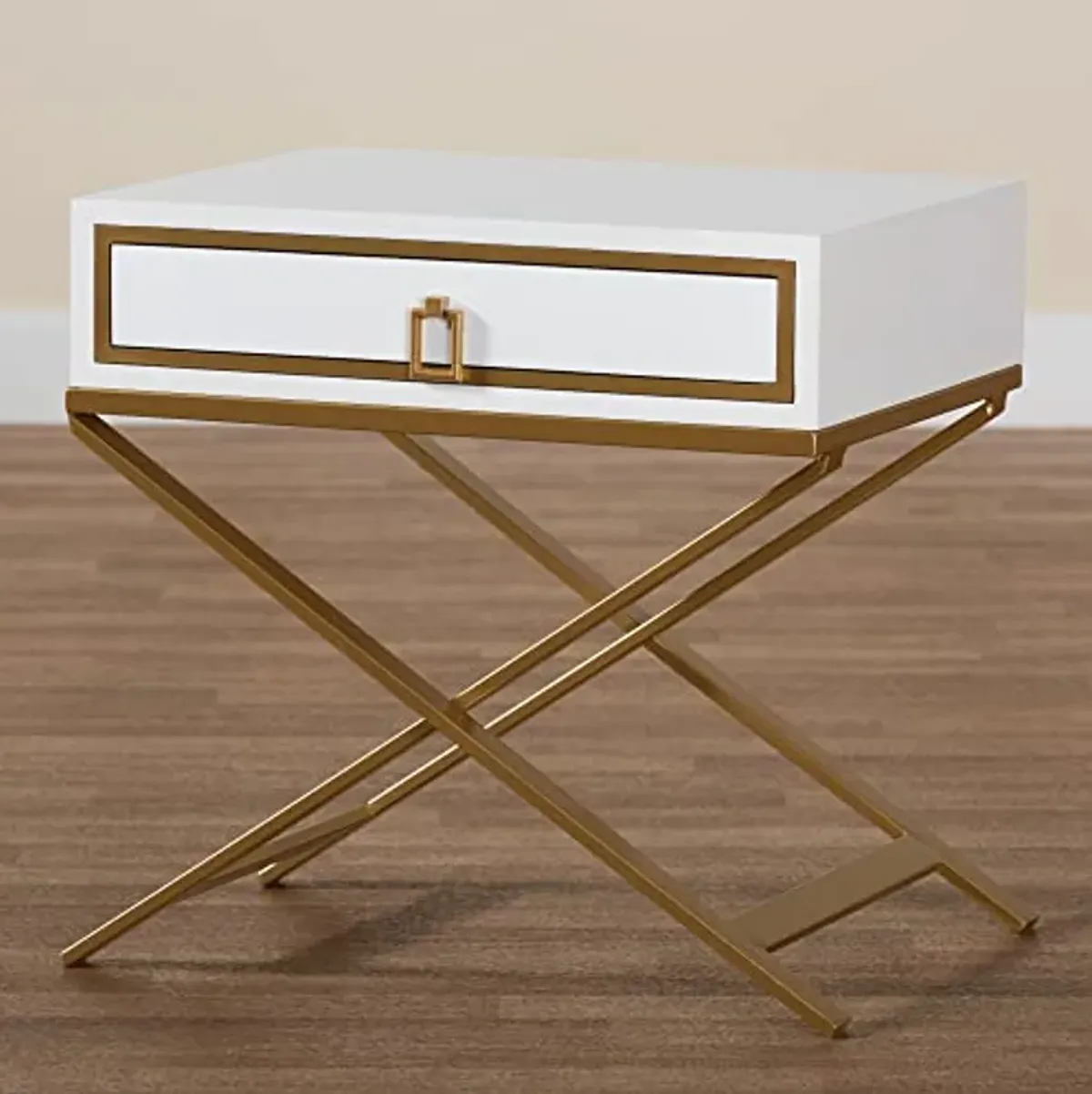 Baxton Studio Lilibet End Table, 1-Drawer, White/Gold