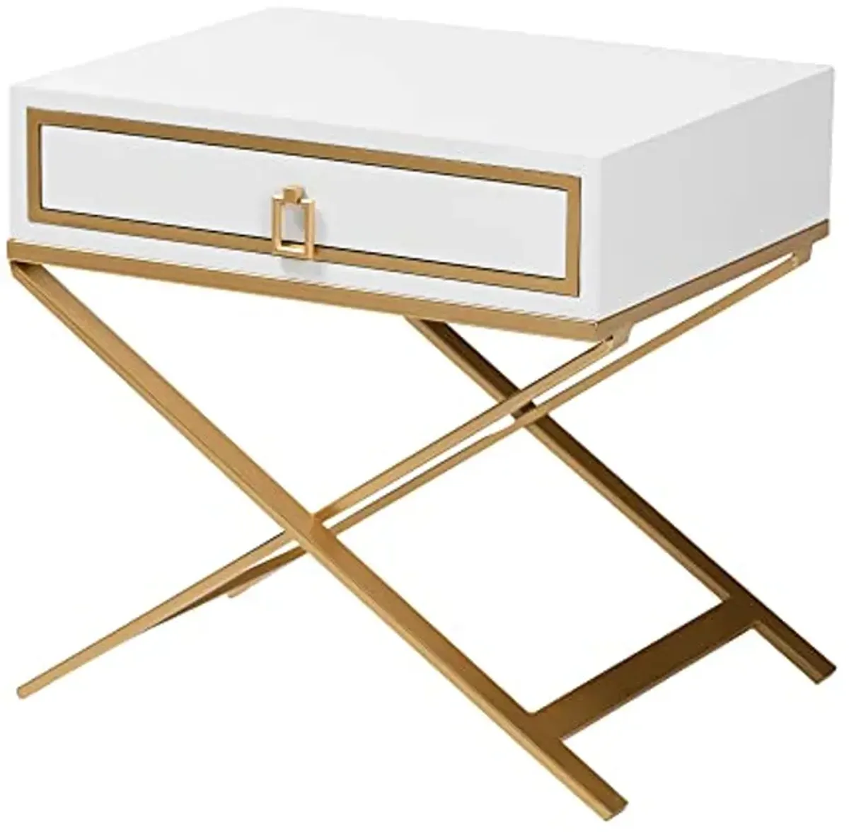 Baxton Studio Lilibet End Table, 1-Drawer, White/Gold