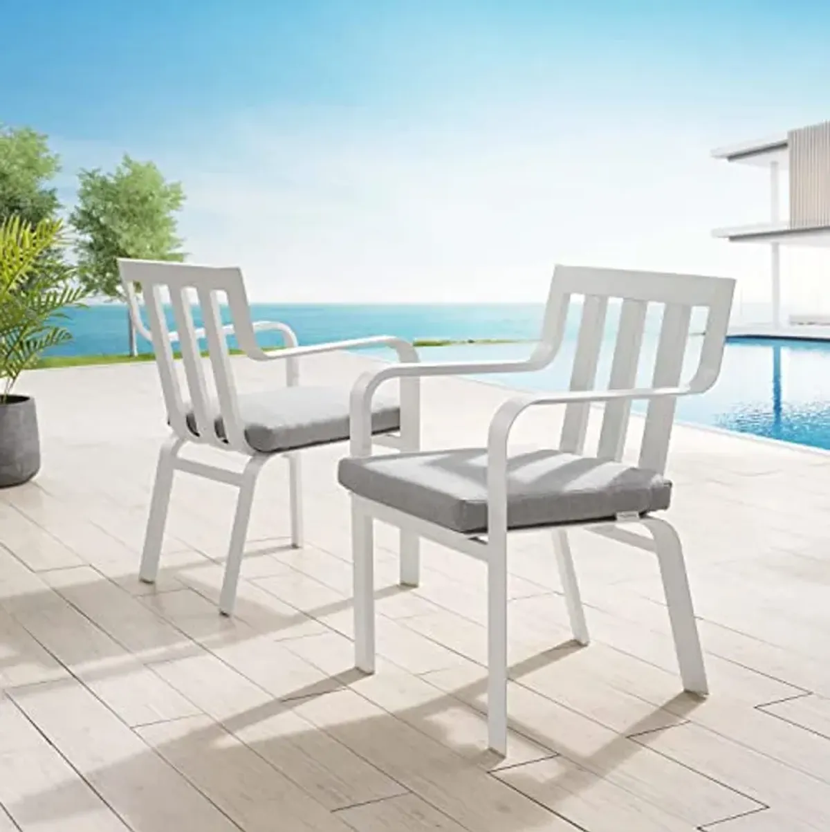 Modway Baxley Aluminum Set of 2 Patio Armchair with White Gray EEI-3961-WHI-GRY