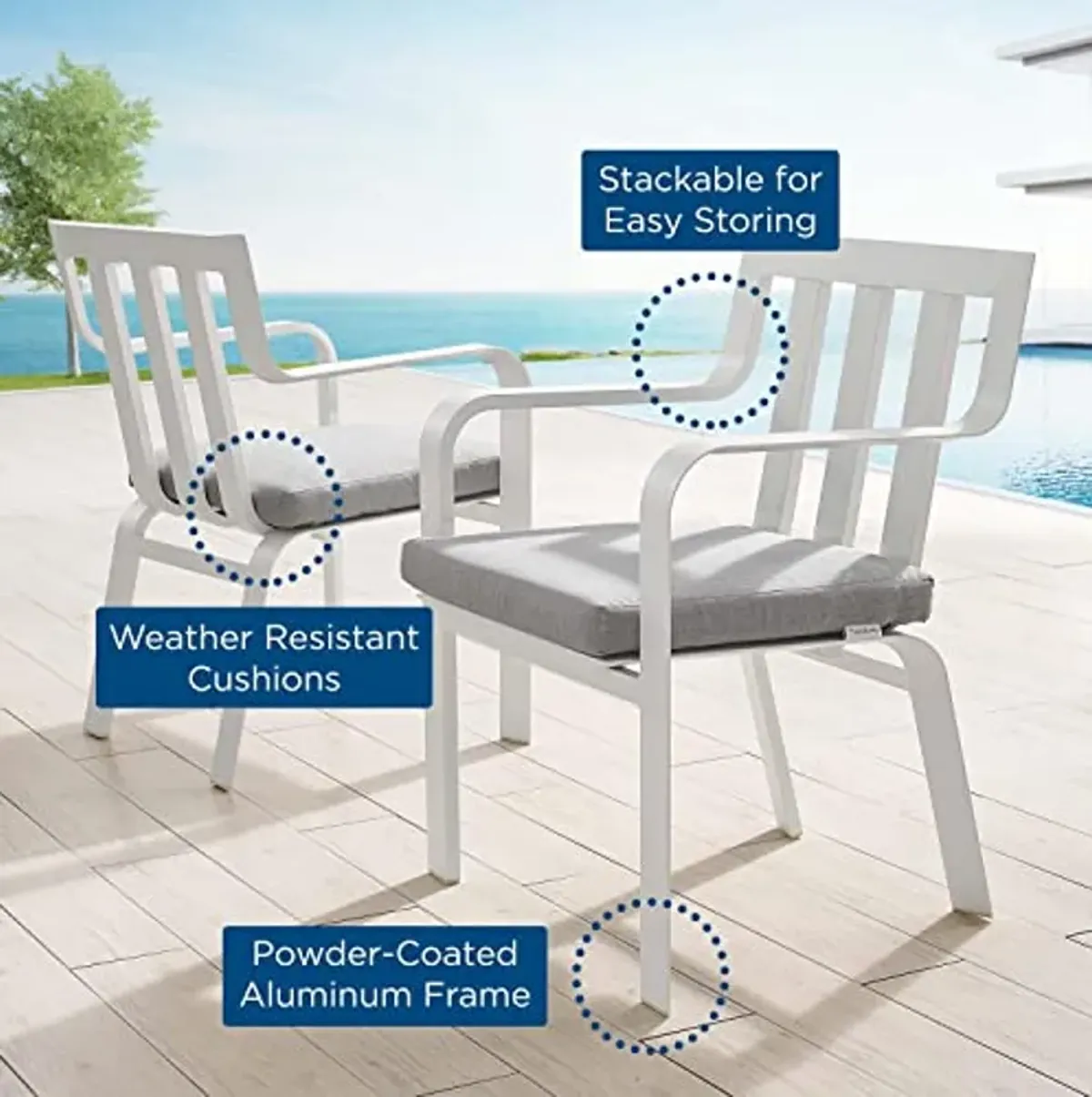 Modway Baxley Aluminum Set of 2 Patio Armchair with White Gray EEI-3961-WHI-GRY