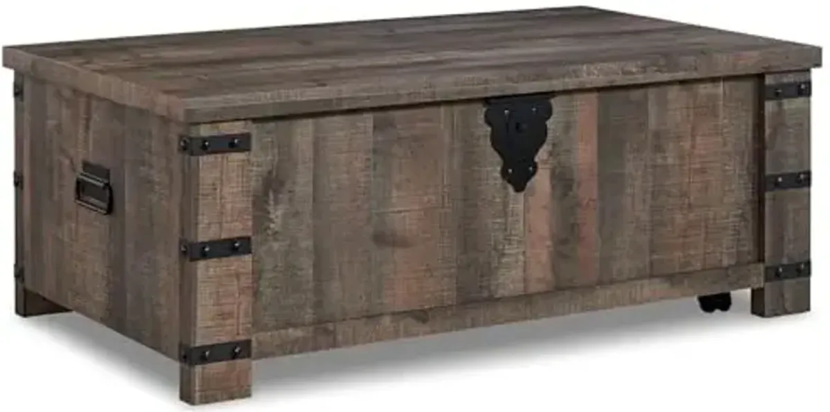 Signature Design by Ashley Hollum Casual Lift-Top Rustic Coffee Table, Dark Brown & Black
