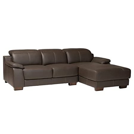 Baxton Studio Reverie Brown Leather Sectional Sofa with Right Facing Chaise