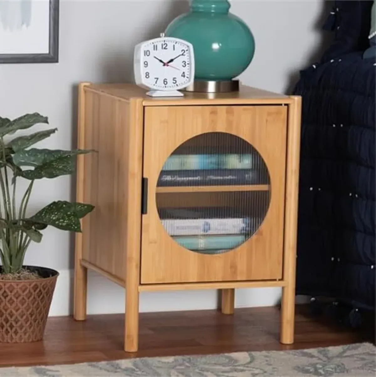 Baxton Studio Naresh Natural Brown Bamboo Wood 1-Door End Table